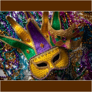 Mardi Gras mask and beads
